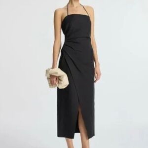 A.L.C. Charlotte Midi Dress Asymmetrical Halter Black SZ 14